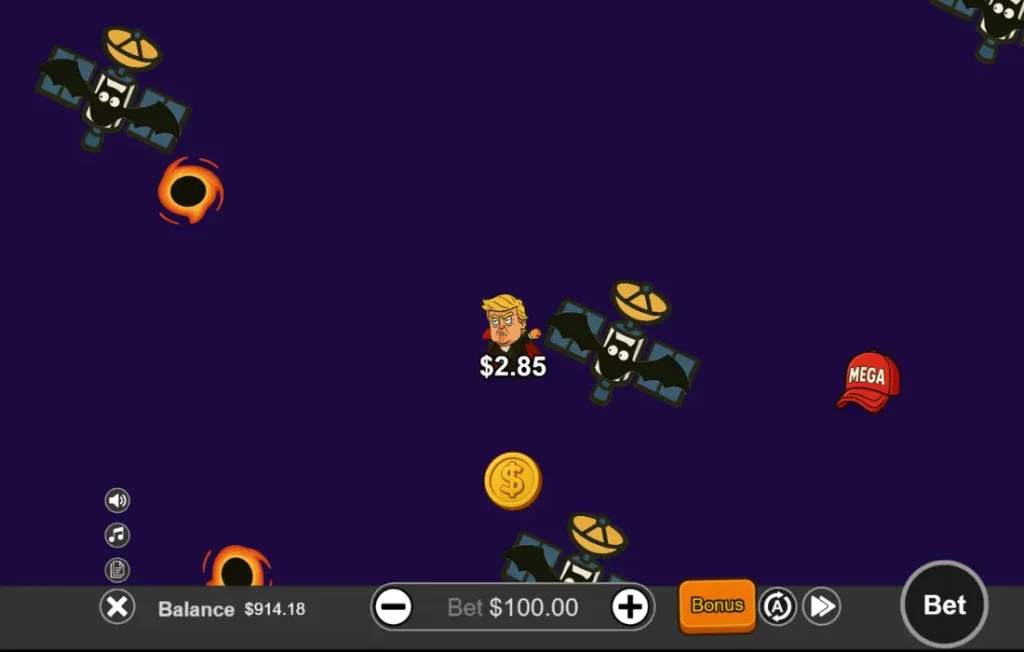 Drop the Boss gameplay showing the boss character flying between bats, coins.