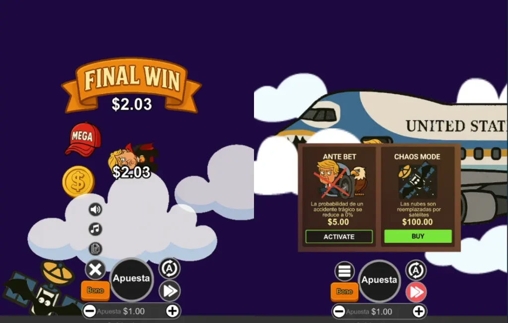 Drop the Boss game screen showing Final Win , Ante Bet and Chaos Mode bonus options