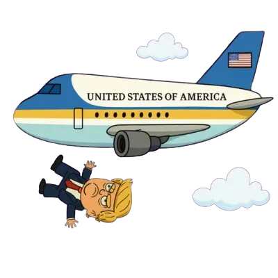 Cartoon man falling from airplane with clouds 