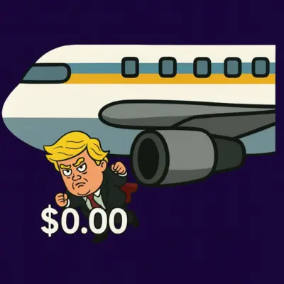 Cartoon man falling next to airplane engine with $0.00 sign