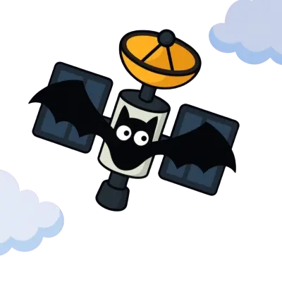 Cartoon satellite with bat wings