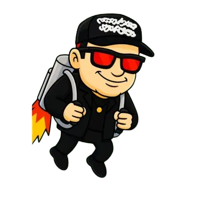 man in black suit with rocket jecket